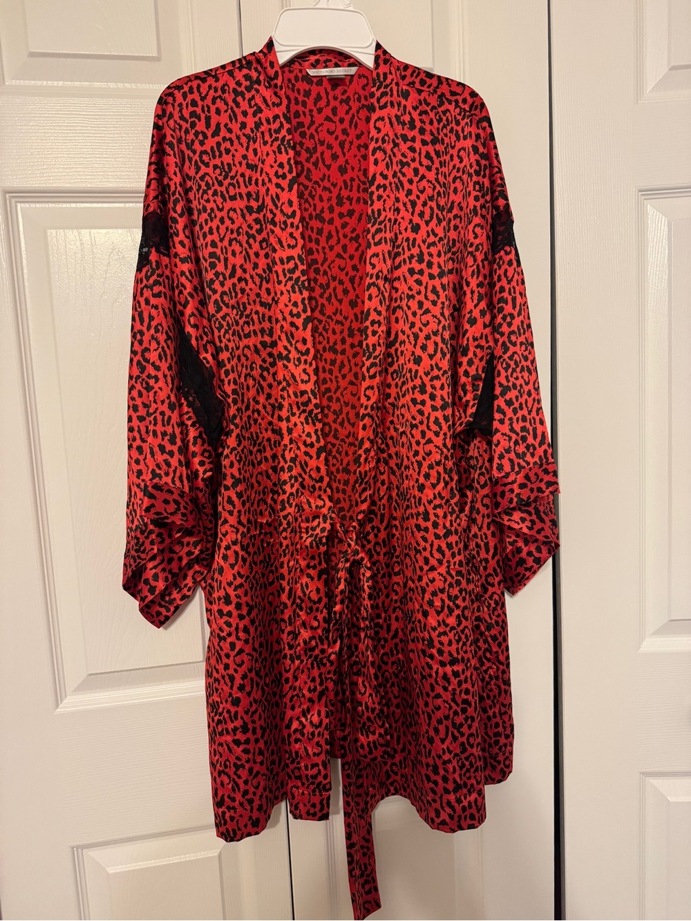 Victoria's Secret Red and Black Leopard Satin Kimono Robe